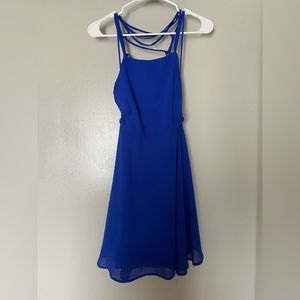 Lulus mini dress in electric/navy blue with criss cross back